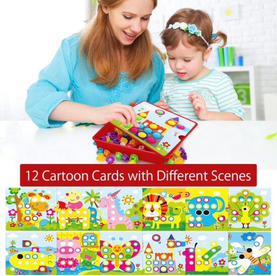 Joc mozaic Paun cu 46 butoni puzzle 12 planse Genius Art