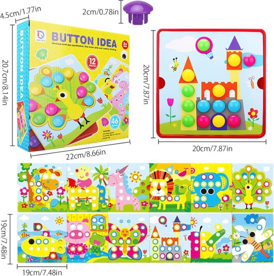 Joc mozaic Paun cu 46 butoni puzzle 12 planse Genius Art