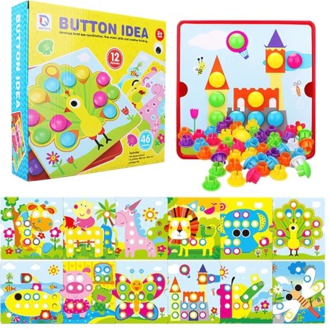 Joc mozaic Paun cu 46 butoni puzzle 12 planse Genius Art