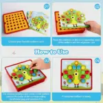 Joc mozaic Paun cu 46 butoni puzzle 12 planse Genius Art