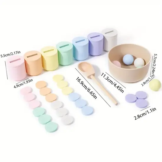 Jocuri Montessori de clasificare Sortare bile cupe si monede