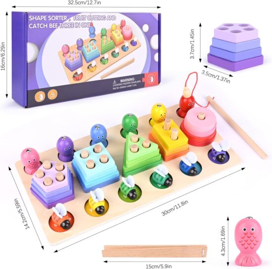 Jucarie Montessori Forme Sortator 3in1 Pescuieste Joc logaritmic