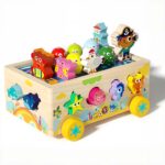 Jucarie cu roti Cutia Montessori de pescuit Puzzle animale de impins