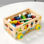 Jucarie cu roti Cutia Montessori de pescuit Puzzle animale de impins