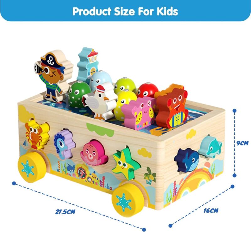 Jucarie cu roti Cutia Montessori de pescuit Puzzle animale de impins