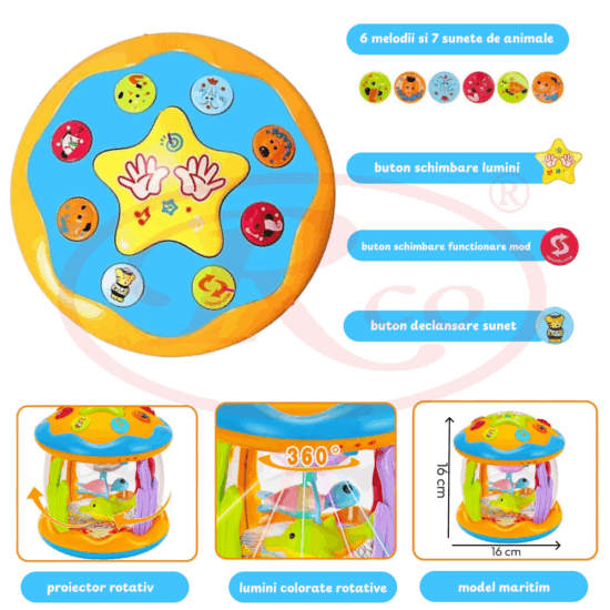 Jucarie interactiva bebe Proiector rotativ cu lumini si sunete