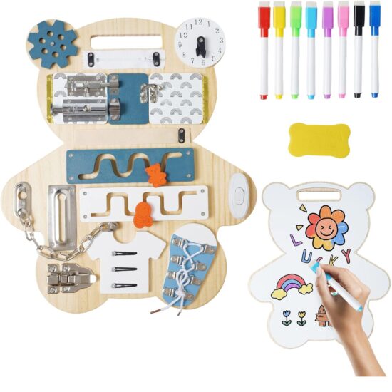 Placa Busy Board Ursuletul cu tabla pentru desen Incuie Descuie Placa Busy Board Ursuletul cu tabla pentru desen Incuie Descuie