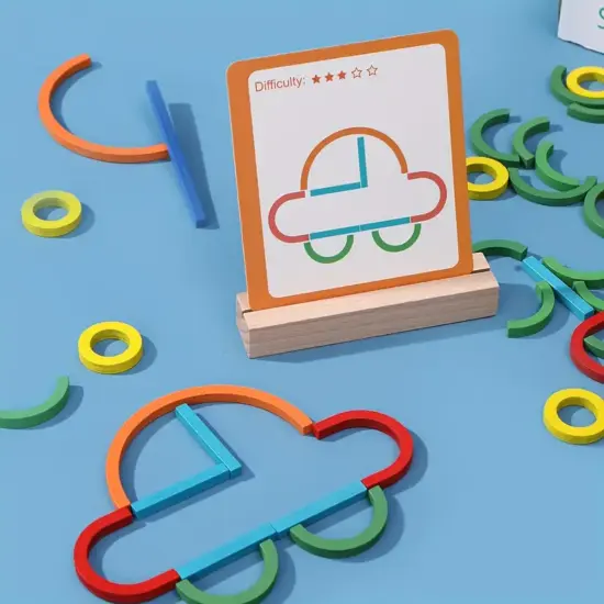 Puzzle Joc creativ Asociaza cartonase cu betisoare si forme color