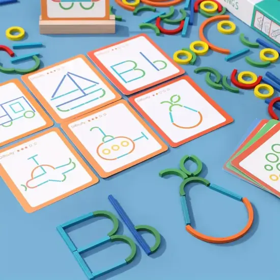 Puzzle Joc creativ Asociaza cartonase cu betisoare si forme color