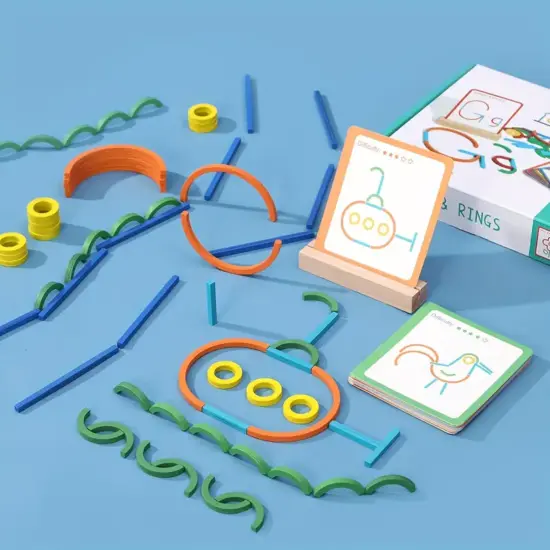 Puzzle Joc creativ Asociaza cartonase cu betisoare si forme color