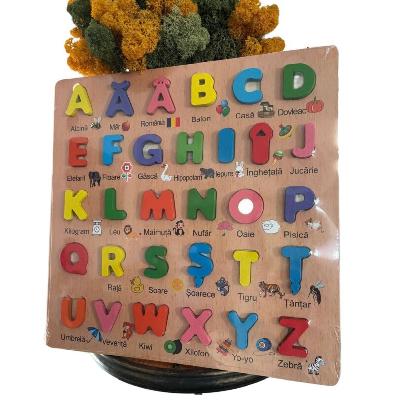 Puzzle educativ Montessori in Limba Romana Alfabet cu diacritice