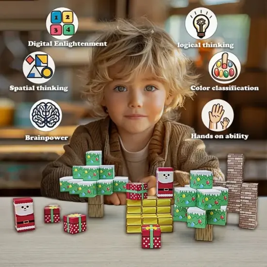 Set 100 Cuburi magnetice Mos Craciun Magnetic Jucarii Stem