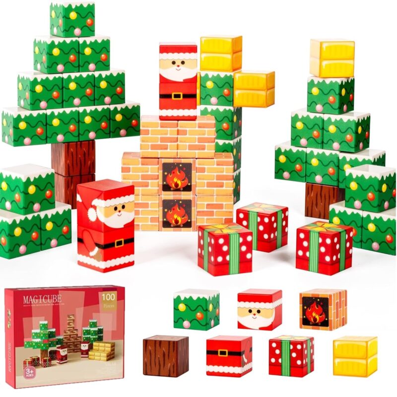 Set 100 Cuburi magnetice Mos Craciun Magnetic Jucarii Stem