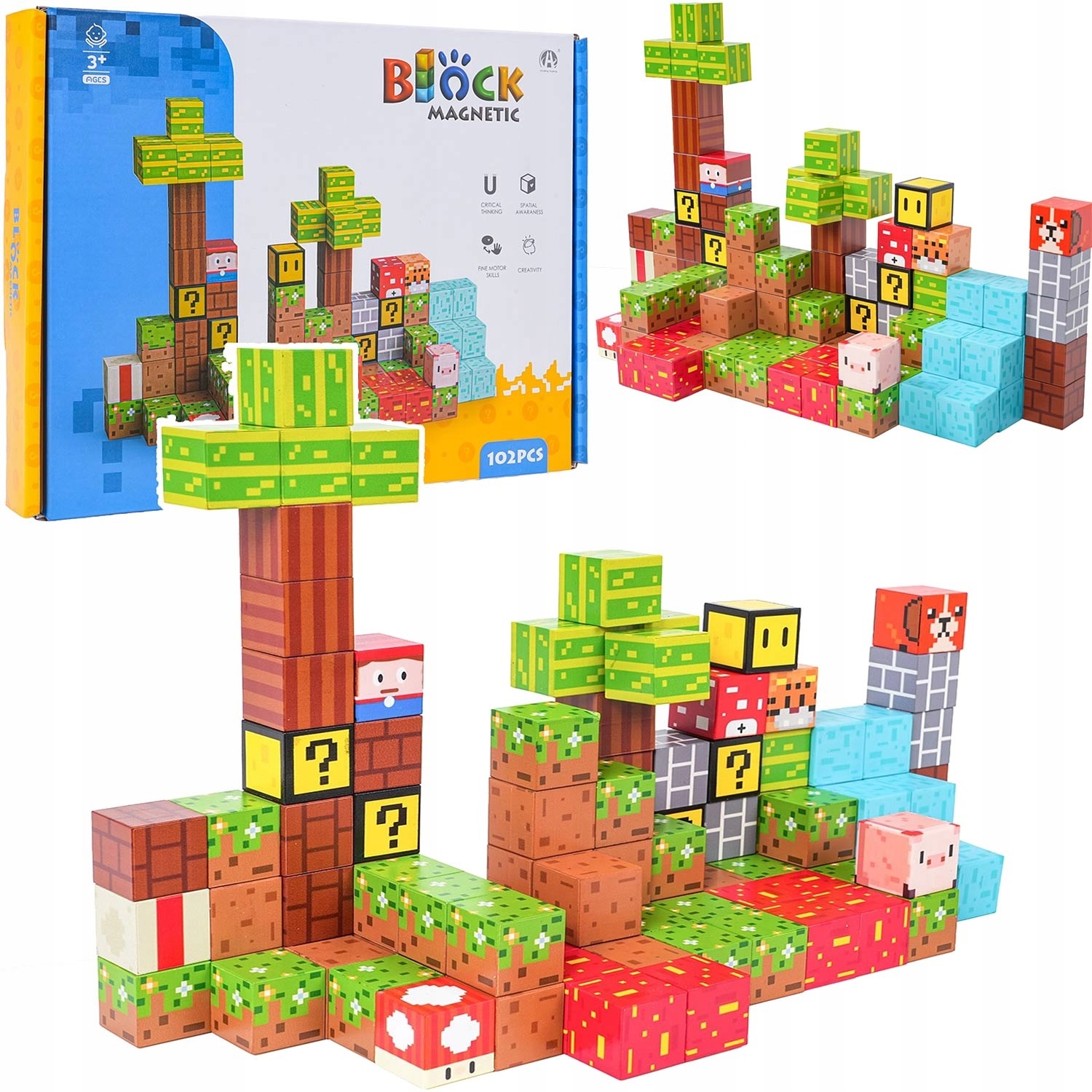 Set 102 Cuburi magnetice MineCraft Magnetic Jucarii Stem constructii