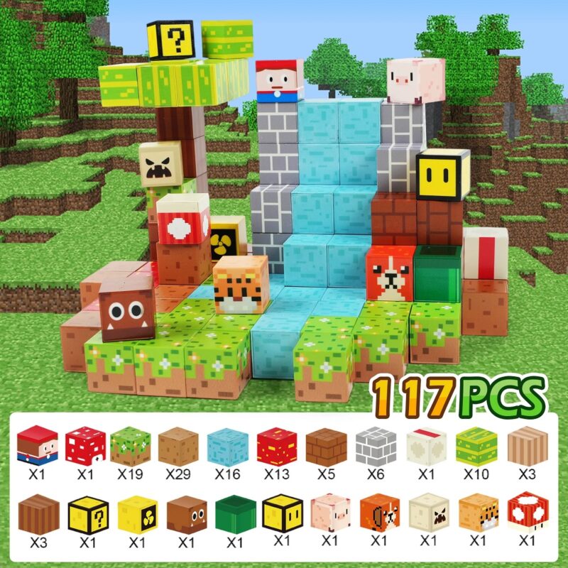 Set 117 Cuburi magnetice MineCraft Magnetic Jucarii Stem constructii
