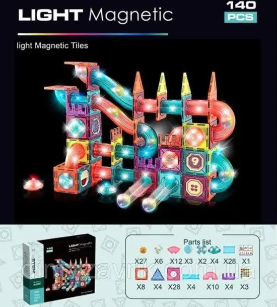 Set 140 Cuburi magnetice transparente luminoase Circuit STEM