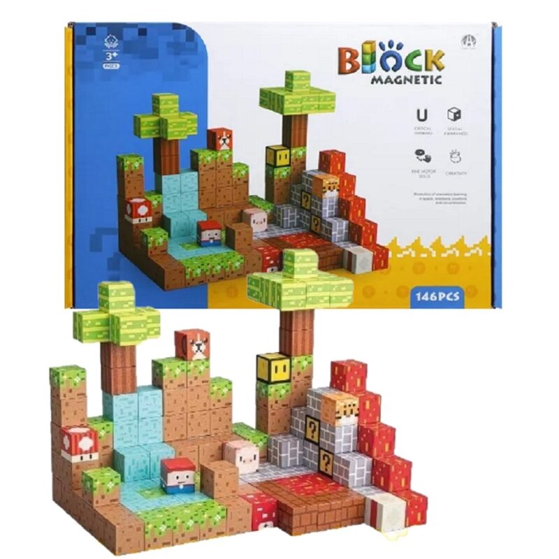 Set 146 Cuburi magnetice MineCraft Magnetic Jucarii Stem constructii Set 146 Cuburi magnetice MineCraft Magnetic Jucarii Stem constructii