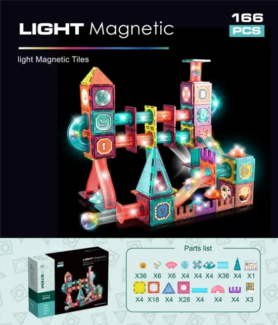 Set 166 Cuburi magnetice transparente luminoase Circuit STEM