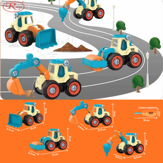 Set 4 Vehicule demontabile Jucarii de construit Asamblat 106 piese