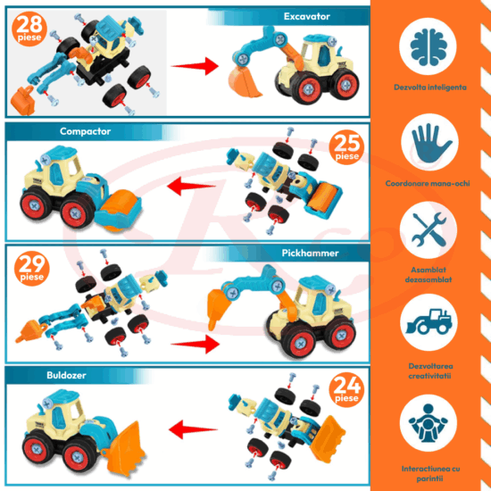 Set 4 Vehicule demontabile Jucarii de construit Asamblat 106 piese