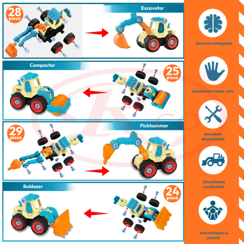 Set 4 Vehicule demontabile Jucarii de construit Asamblat 106 piese