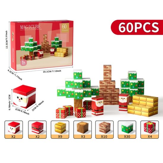 Set 60 Cuburi magnetice Mos Craciun Magnetic Jucarii Stem