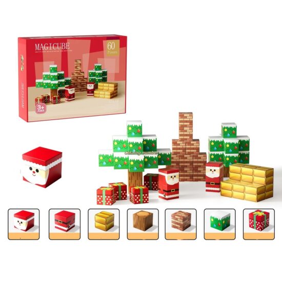 Set 60 Cuburi magnetice Mos Craciun Magnetic Jucarii Stem