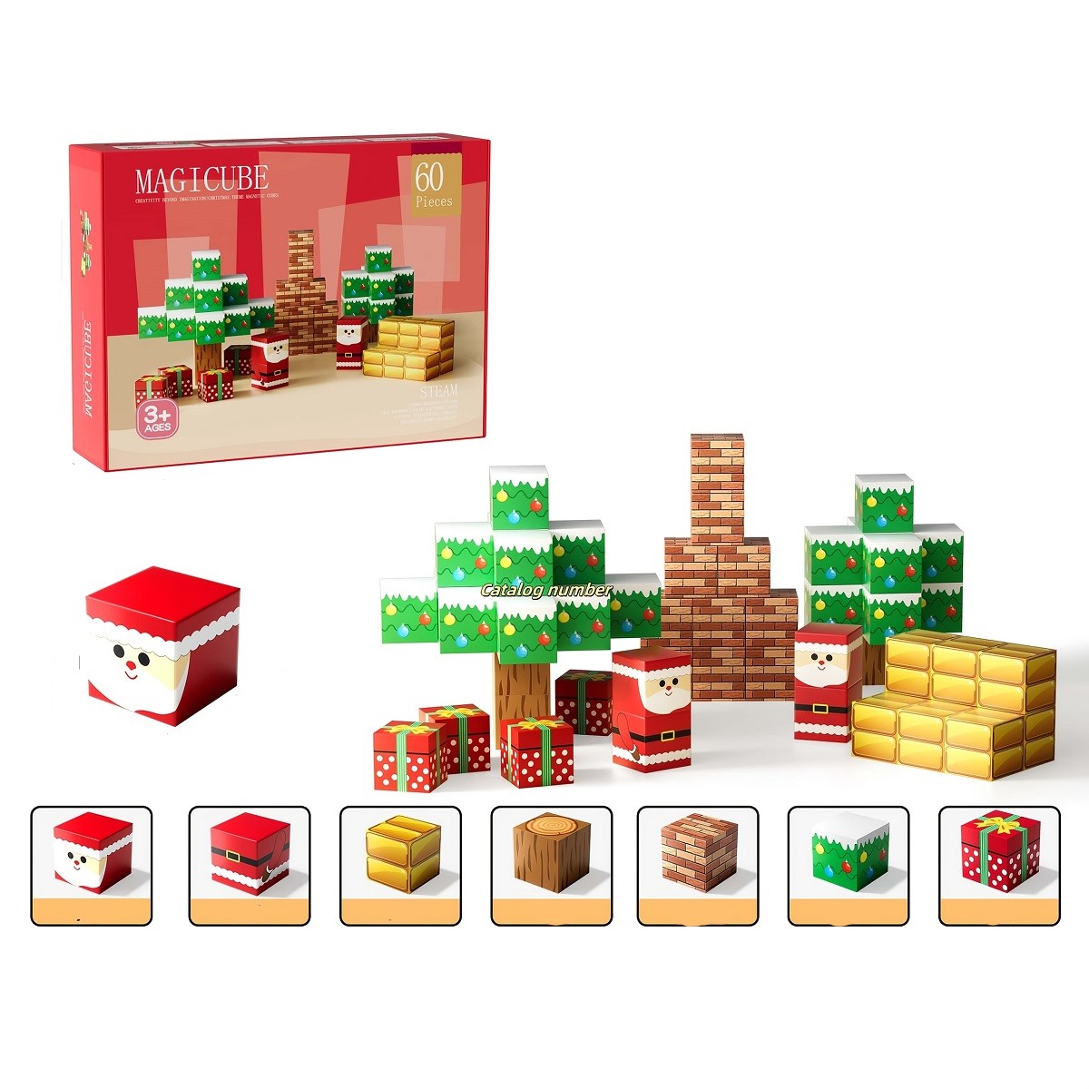 Set 60 Cuburi magnetice Mos Craciun Magnetic Jucarii Stem