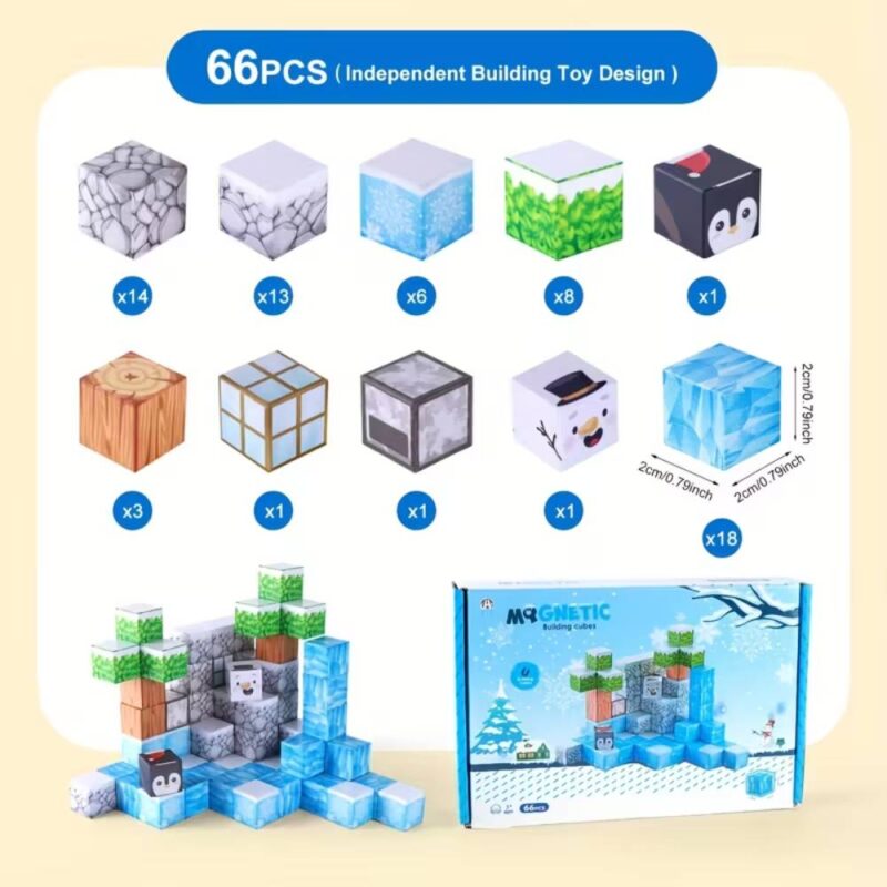 Set 66 Cuburi magnetice Minecraft Ice Jucarii Stem de construit