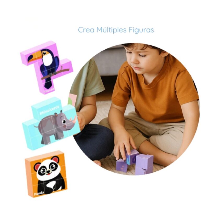 Set 9 cuburi magnetice Animale si pasari Asambleaza Puzzle