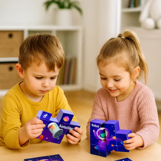 Set 9 cuburi magnetice Asambleaza Puzzle cu Spatiul cosmic