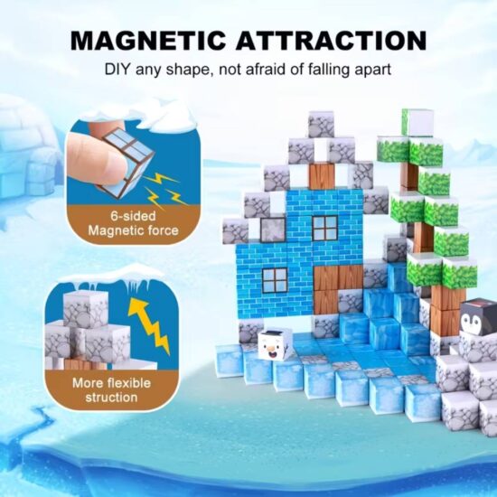 Set 93 Cuburi magnetice Minecraft Ice Jucarii Stem de construit