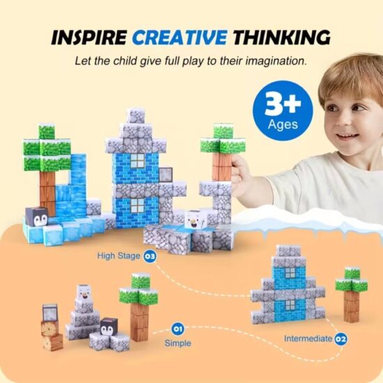 Set 93 Cuburi magnetice Minecraft Ice Jucarii Stem de construit