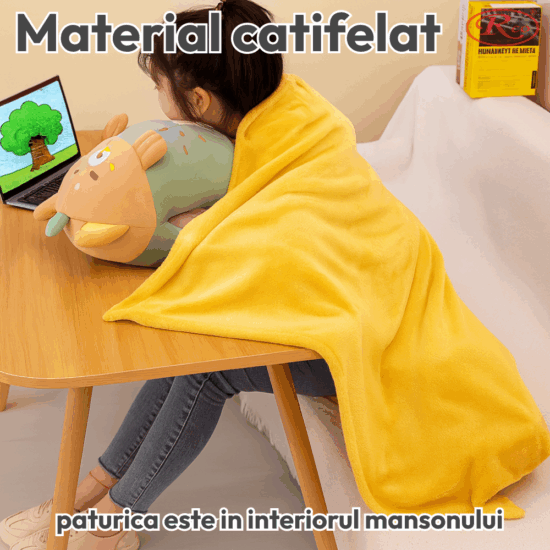 Set Kiwi cu Perna de dormit si Paturica pliabila pufoasa din plus