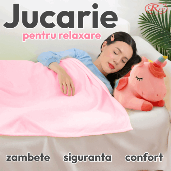 Set Unicorn cu Perna de dormit si Paturica pliabila pufoasa din plus