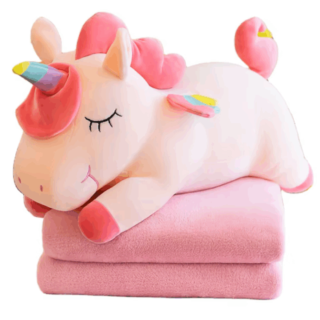 Set Unicorn cu Perna de dormit si Paturica pliabila pufoasa din plus