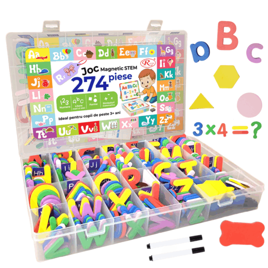 Set magnetic 274 piese Stem Litere Cifre si Plansa magnetica