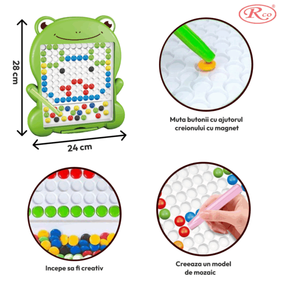 Tabla desen Joc Mozaic Broscuta piese colorate si pix magnetic