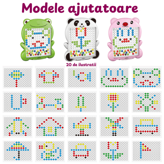Tabla desen Joc Mozaic Broscuta piese colorate si pix magnetic