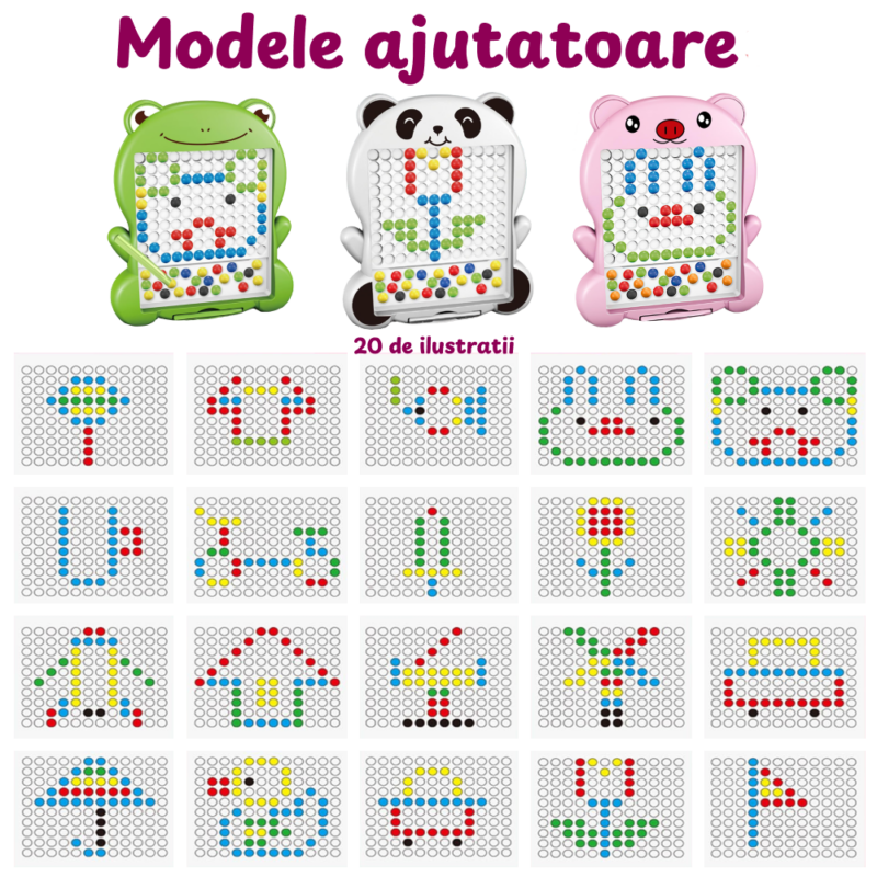 Tabla desen Joc Mozaic Broscuta piese colorate si pix magnetic