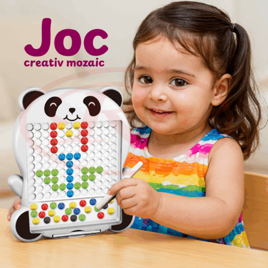 Tabla desen Joc Mozaic Panda piese colorate si pix magnetic