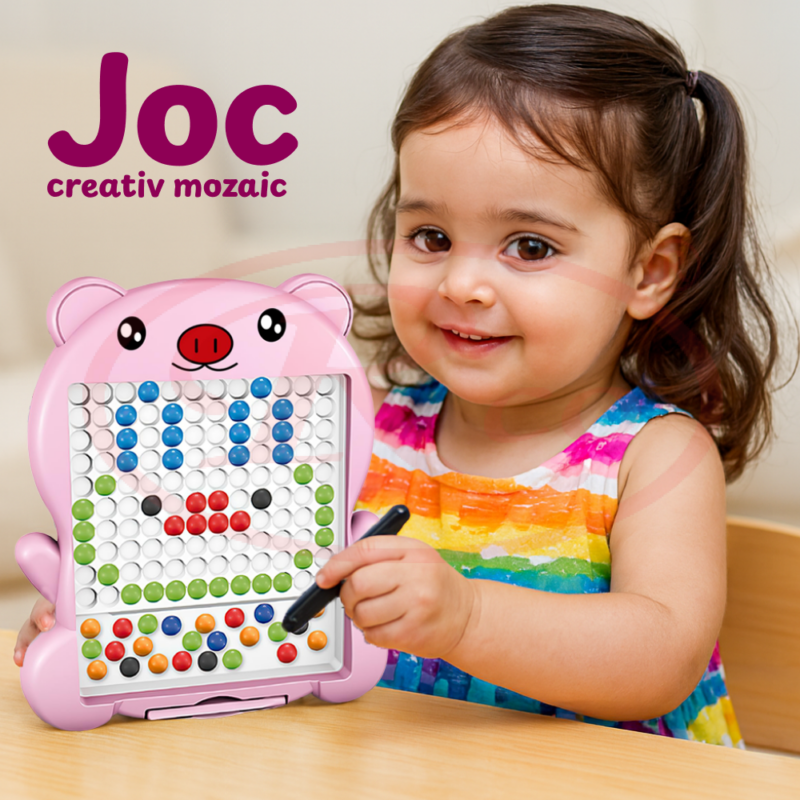Tabla desen Joc Mozaic Purcelus piese colorate si pix magnetic