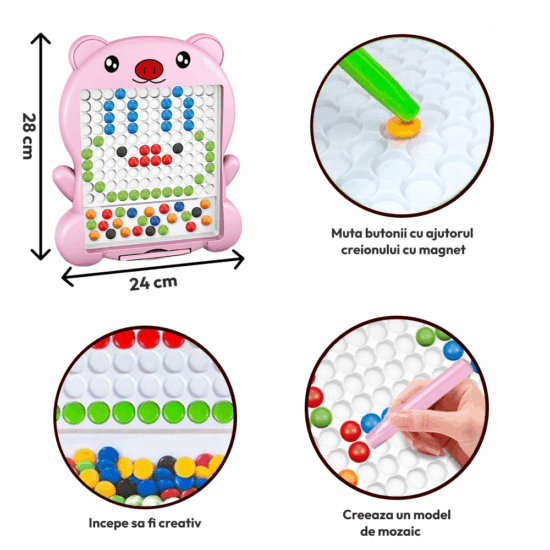 Tabla desen Joc Mozaic Purcelus piese colorate si pix magnetic