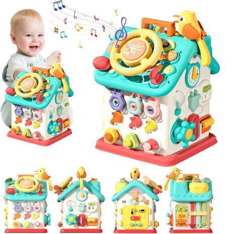 Casuta interactiva Montessori Busy Board cu Volan si incuietori