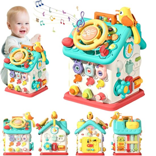 Casuta interactiva Montessori Busy Board cu Volan si incuietori