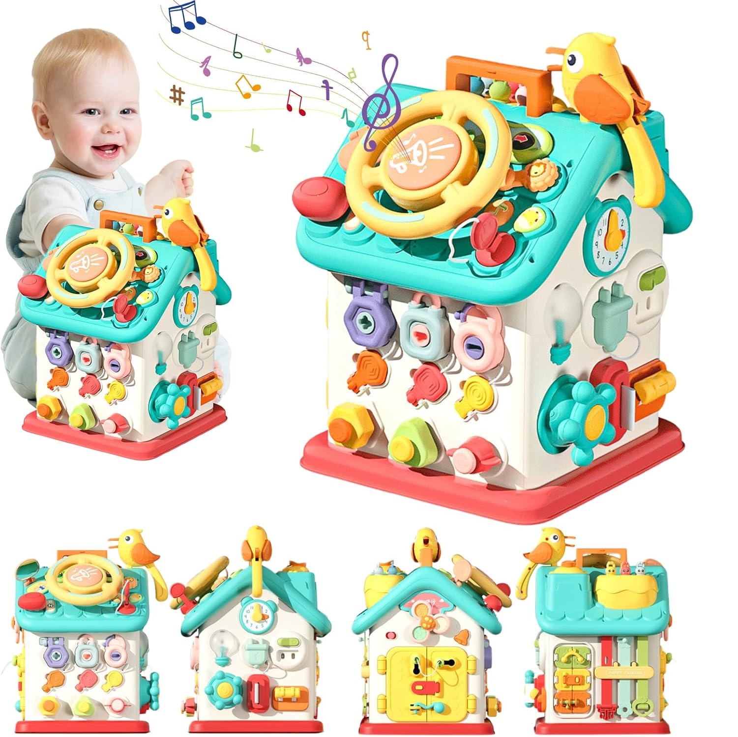 Casuta interactiva Montessori Busy Board cu Volan si incuietori