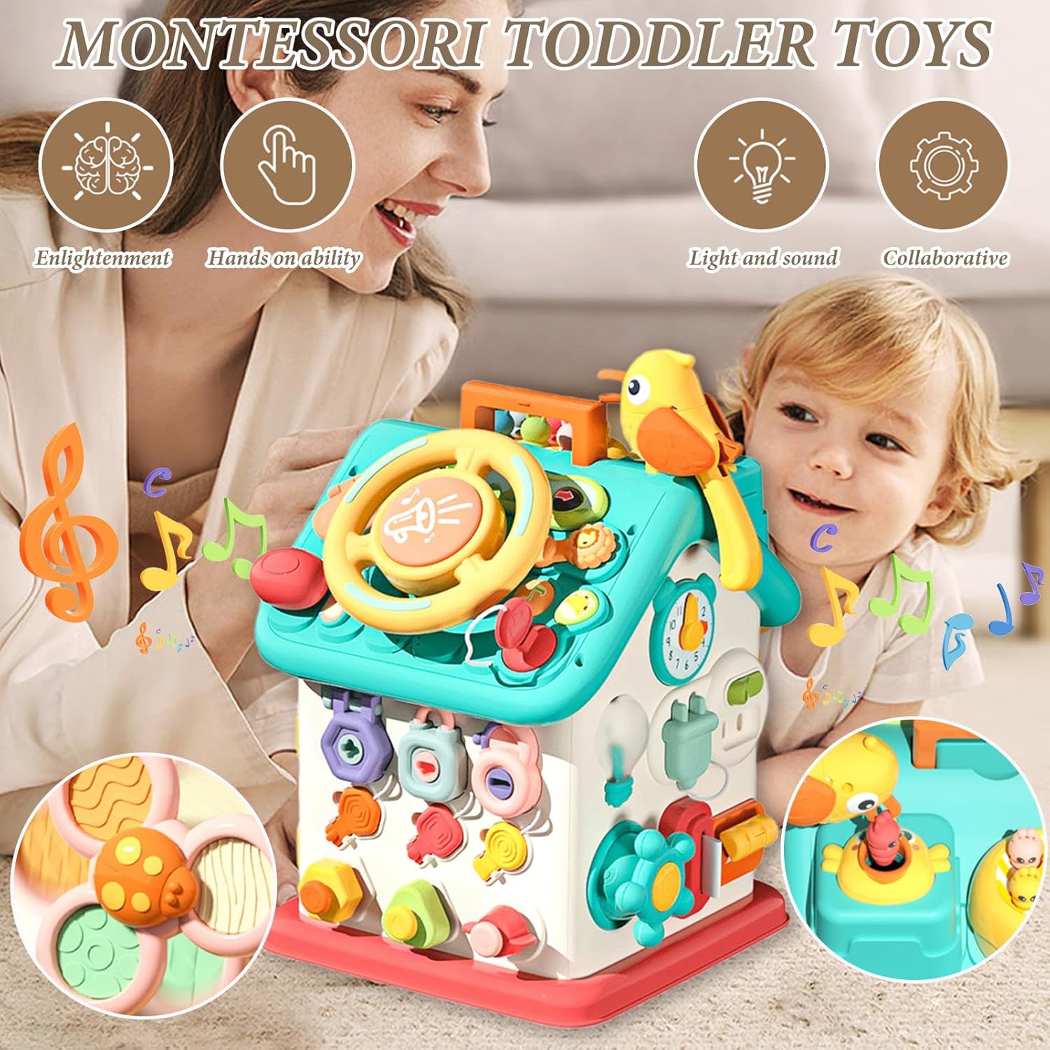 Casuta interactiva Montessori Busy Board cu Volan si incuietori