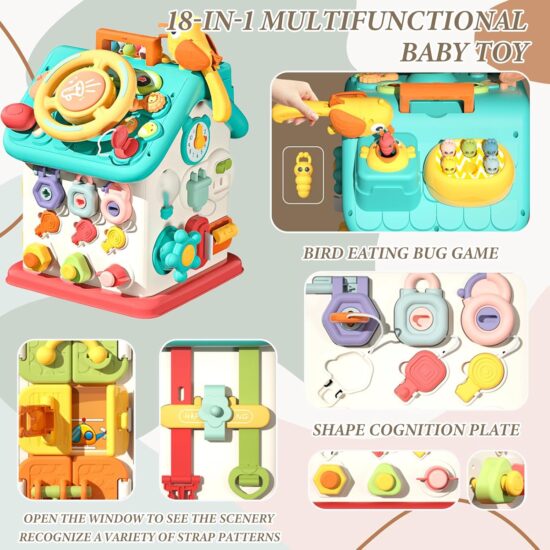 Casuta interactiva Montessori Busy Board cu Volan si incuietori