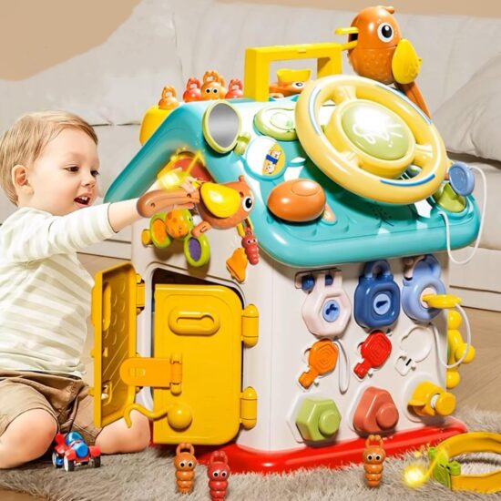 Casuta interactiva Montessori Busy Board cu Volan si incuietori