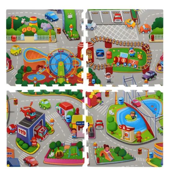 Covor joaca copii Oraselul Puzzle burete Trafic 120x120 cm